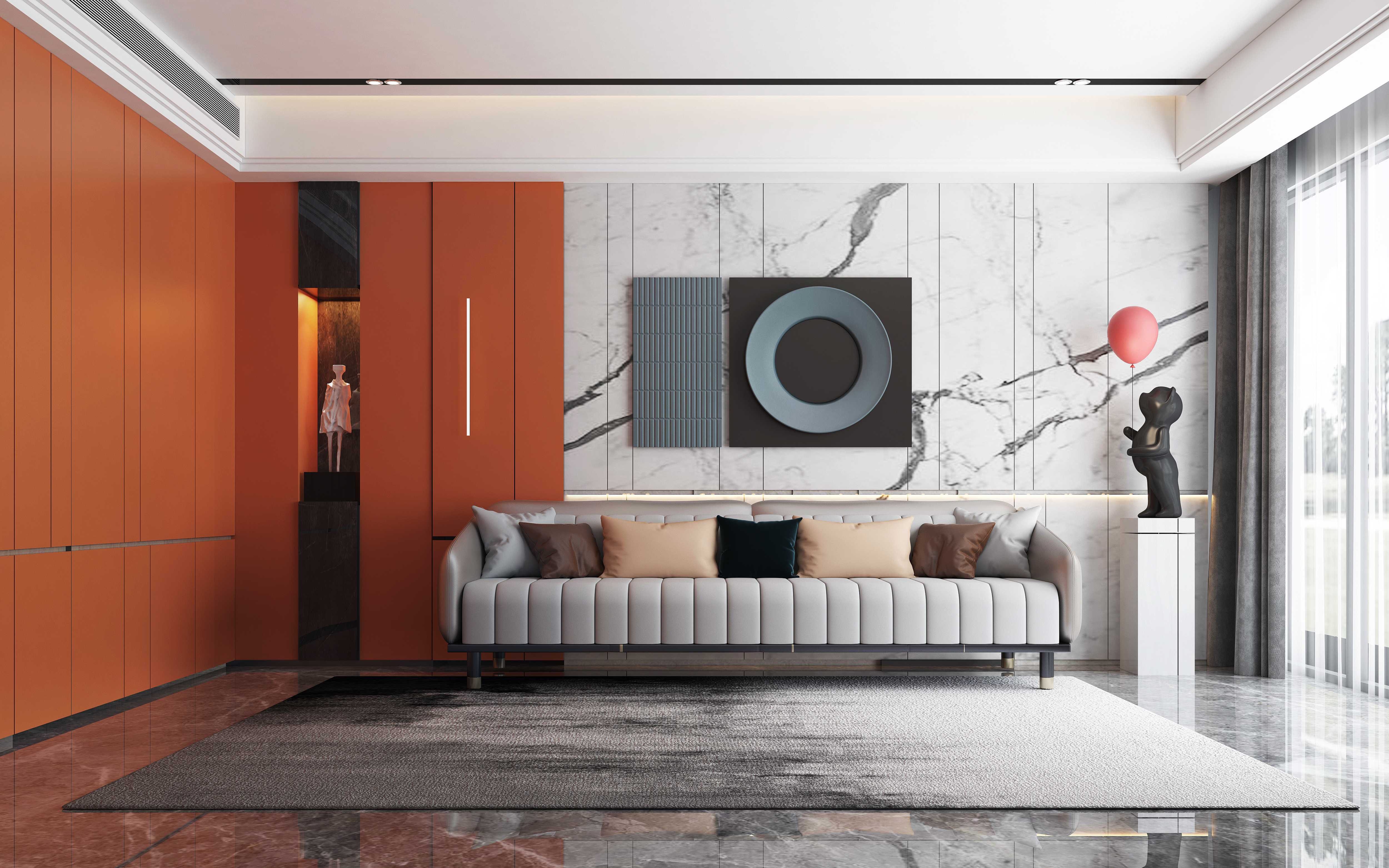 愛(ài)馬仕橙+魚(yú)肚白裝修風(fēng)格全屋定制效果圖